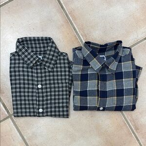 Flannel Plaid Long sleeve Button down Kids Shirts - Grey and Blue